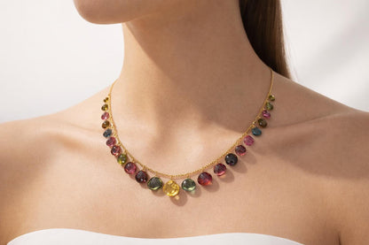 14K Gold Watermelon Tourmaline Necklace