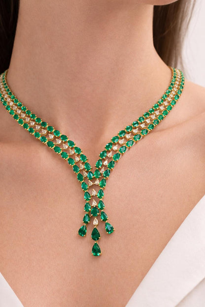 14K Gold Emerald & Diamond Lariat Necklace